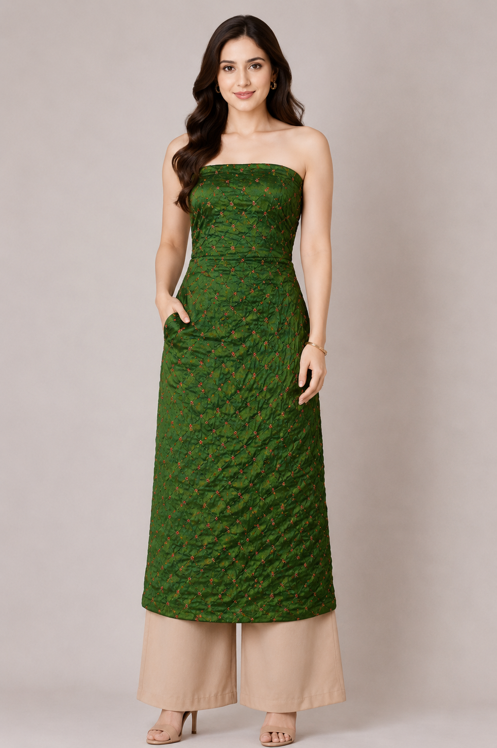 Bandhej [ Tie-Dye] Modal Silk Double Colour Unstitched Kurta Fabric  Mtr Length  2.5 Mtr  Length  -  SKU : 0097-GRRE
