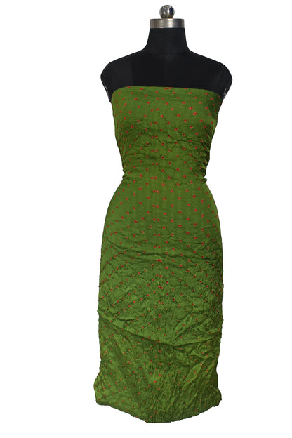 Bandhej [ Tie-Dye] Modal Silk Double Colour Unstitched Kurta Fabric  Mtr Length  2.5 Mtr  Length  -  SKU : 0097-GRRE