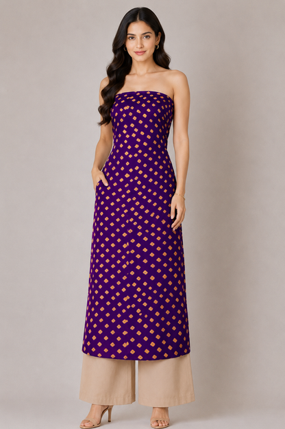 Bandhej [ Tie-Dye] Modal Silk Double Colour Unstitched Kurta Fabric  Mtr Length  2.5 Mtr  Length  -  SKU : 0097-PUYE