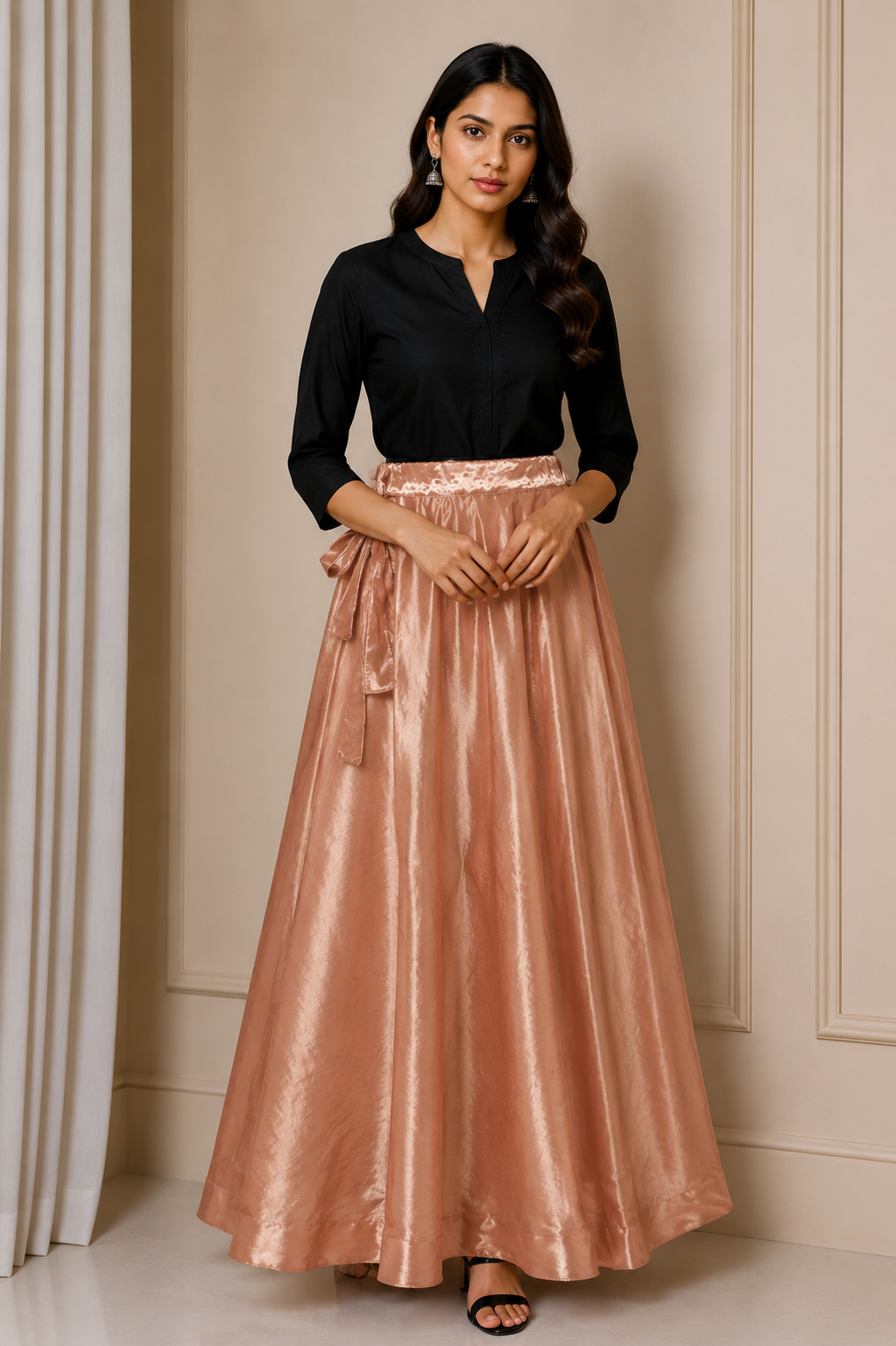 Plain Dying Mashru Silk Garba Skirt    -  SKU: EK13901C