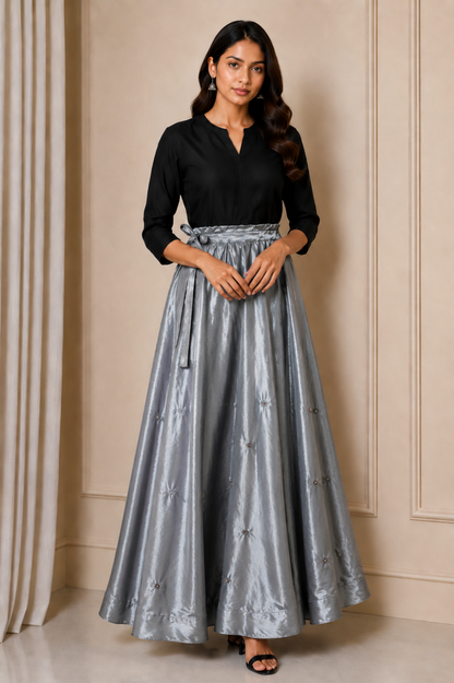 Mirror Work Mashru Silk Round Shape Mirror Work Garba Skirt  - 4 Mtr Flare (Gher)    -  SKU : EK13902B