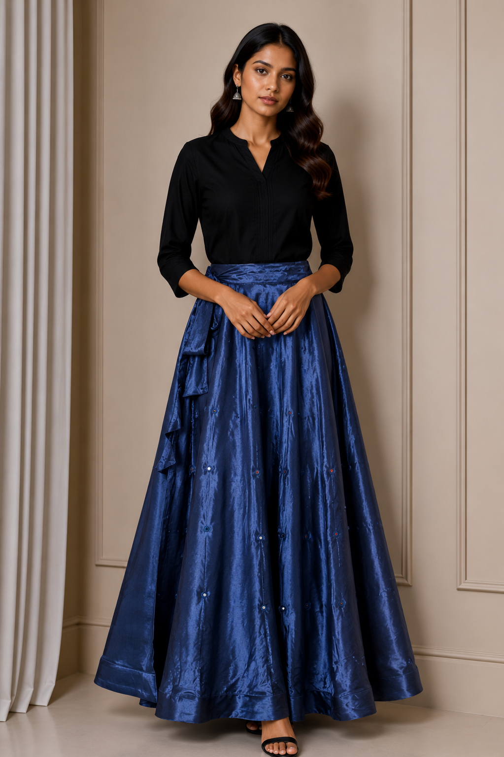 Mirror Work Mashru Silk Round Shape Mirror Work Garba Skirt    -  SKU: EK13902C