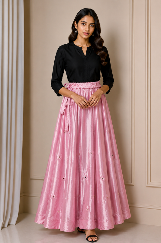 Mirror Work Mashru Silk Square Shape Mirror Work Garba Skirt    -  SKU: EK13903C