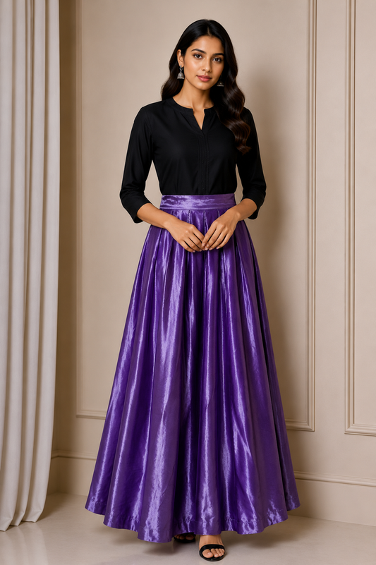 Plain Dying Mashru Silk Garba Skirt    -  SKU: GG16913B