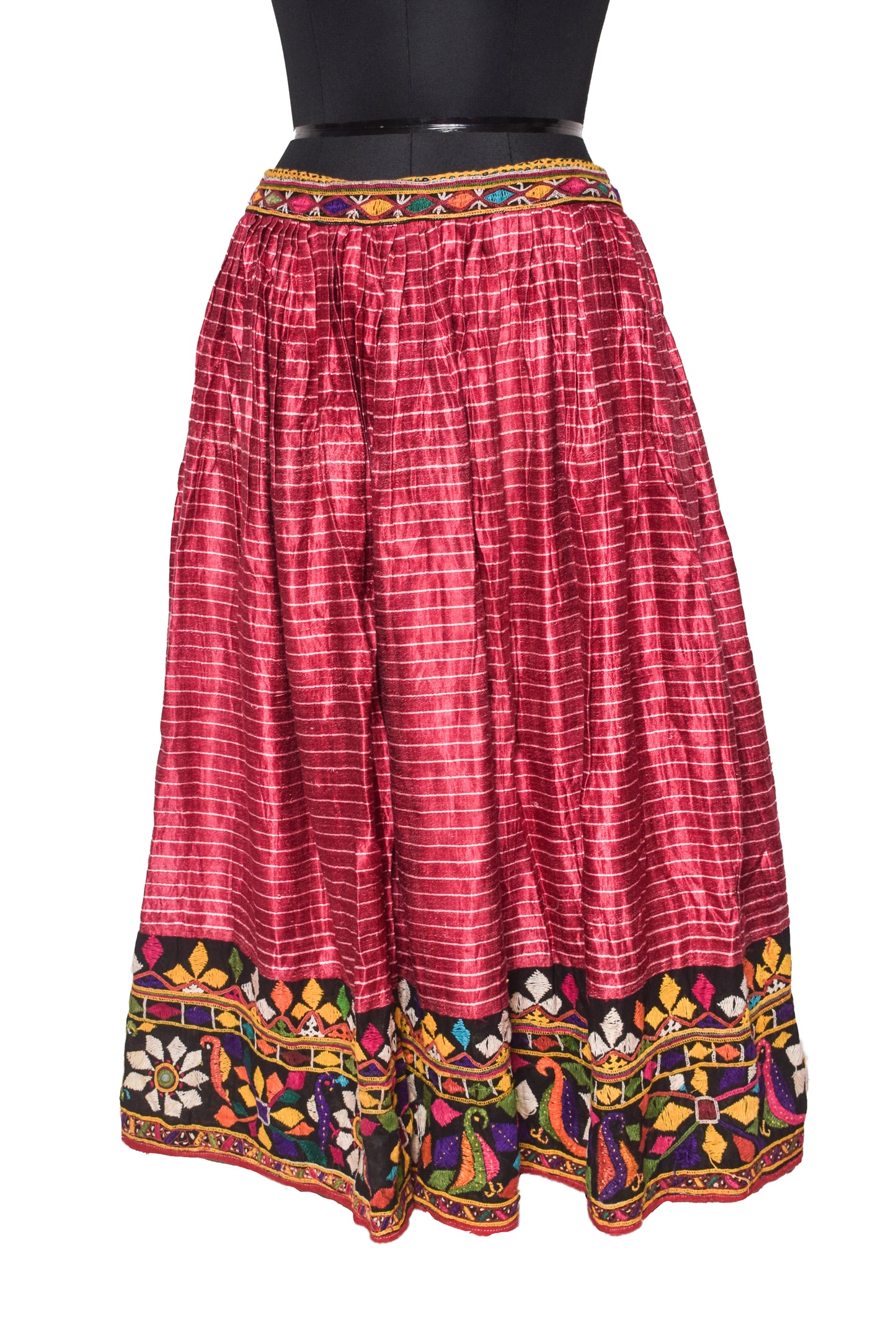 Ahir Work Mashru Silk Handloom Hand Embroidered Garba Skirt   - 3 Mtr Flare (Gher)    -  SKU : SD09801A
