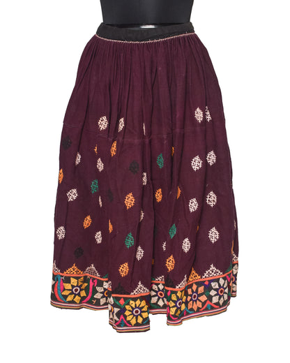 Bavalia Work Cotton Hand Embroidered Garba Skirt   - 3 Mtr Flare (Gher)    -  SKU : SD09802A