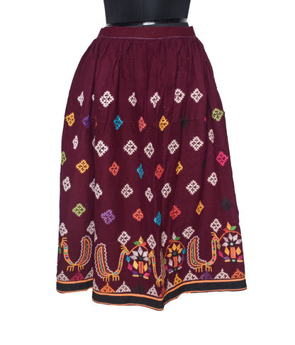 Bavalia Work Cotton Hand Embroidered Garba Skirt   - 3 Mtr Flare (Gher)    -  SKU : SD09805A