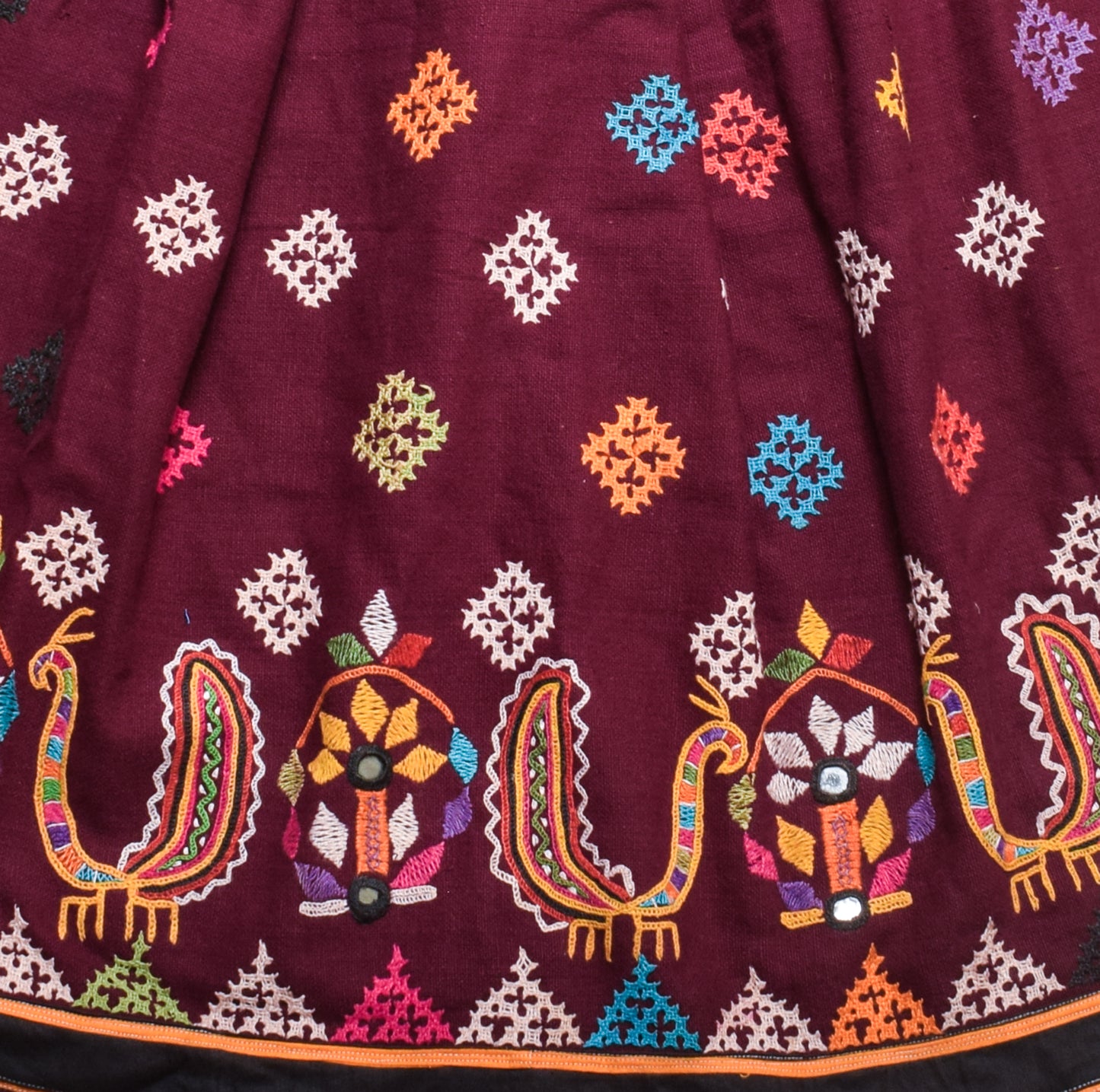 Bavalia Work Cotton Hand Embroidered Garba Skirt   - 3 Mtr Flare (Gher)    -  SKU : SD09805A