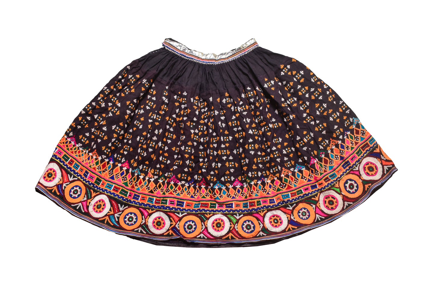 Bavalia Work Cotton Hand Embroidery Golwadi Work Garba Skirt   - 4 Mtr Flare (Gher)    -  SKU : SD09901A