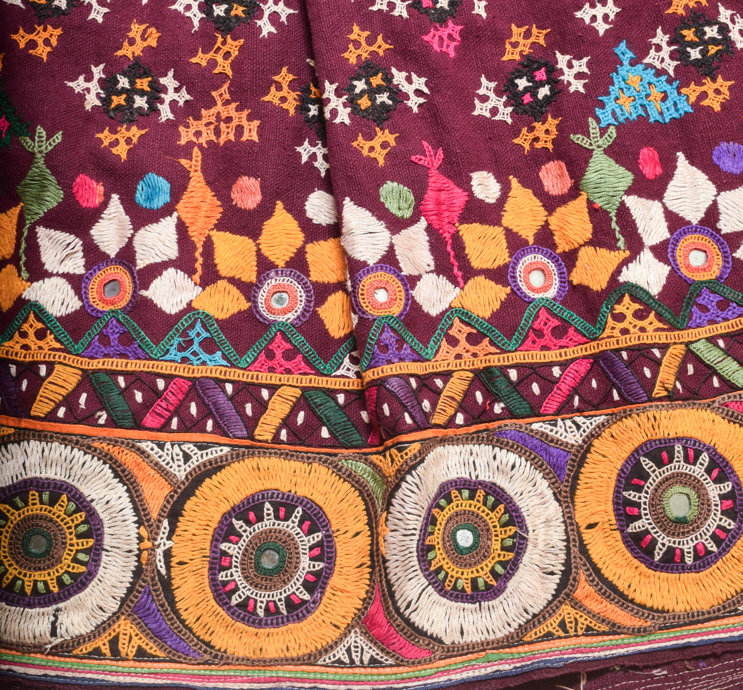Bavalia Work Cotton Hand Embroidery Golwadi Work Garba Skirt   - 3 Mtr Flare (Gher)    -  SKU : SD09902A