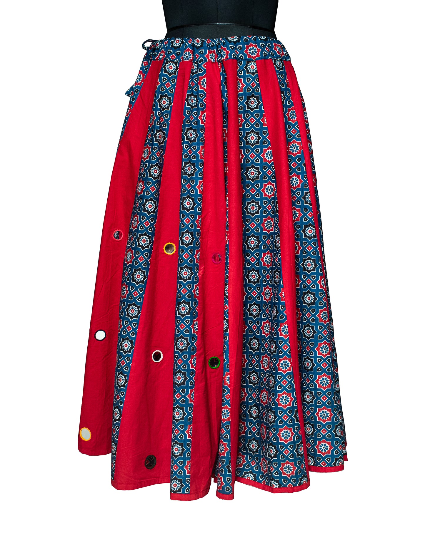 Plain Dyeing Cotton Half Ajrakh Mirror Work Garba Skirt  - 6 Mtr Flare (Gher)    -  SKU : RD08701B - Can be Deleted