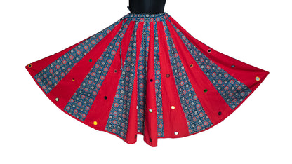 Plain Dyeing Cotton Half Ajrakh Mirror Work Garba Skirt  - 6 Mtr Flare (Gher)    -  SKU : RD08701B - Can be Deleted