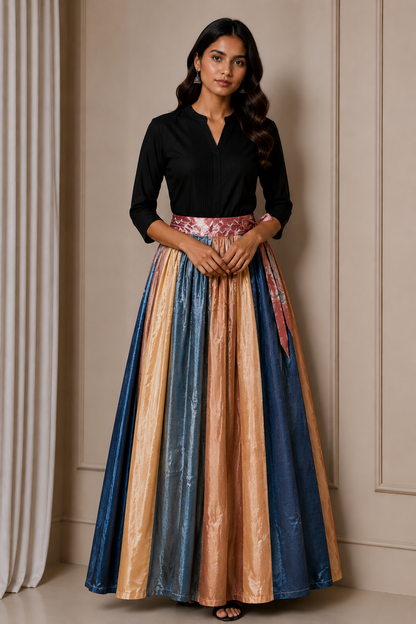 Plain Dyeing Mashru Silk 18 Kali Applique Work Garba Skirt  - 4.5 Mtr Flare (Gher)    -  SKU : EK20901A