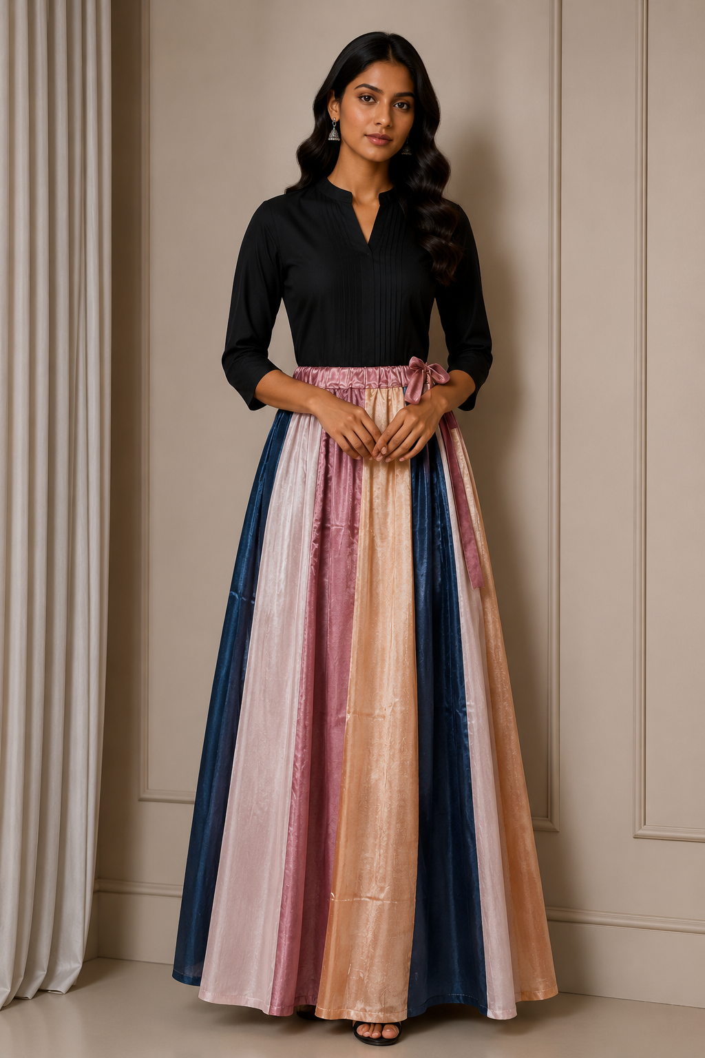 Plain Dyeing Mashru Silk 18 Kali Applique Work Garba Skirt  - 4.5 Mtr Flare (Gher)    -  SKU : EK20901C