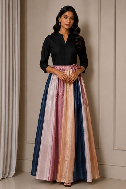 Plain Dyeing Mashru Silk 18 Kali Applique Work Garba Skirt  - 4.5 Mtr Flare (Gher)    -  SKU : EK20901C