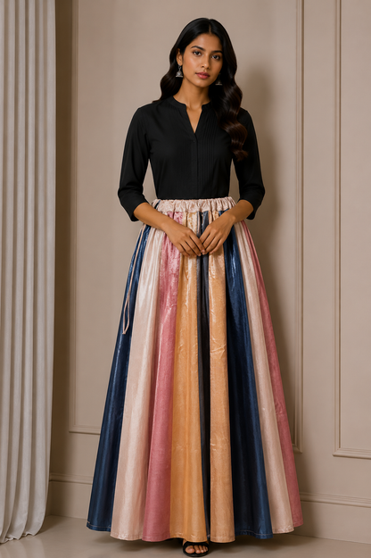 Plain Dyeing Mashru Silk 18 Kali Applique Work Garba Skirt  - 4.5 Mtr Flare (Gher)    -  SKU : EK20901D
