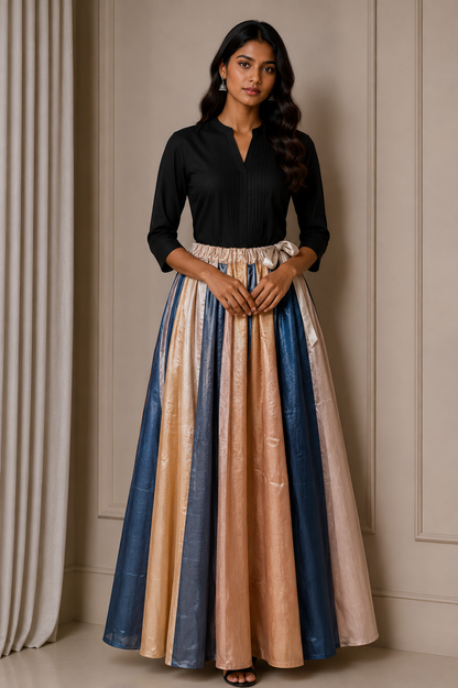 Plain Dyeing Mashru Silk 18 Kali Applique Work Garba Skirt  - 4.5 Mtr Flare (Gher)    -  SKU : EK20901F