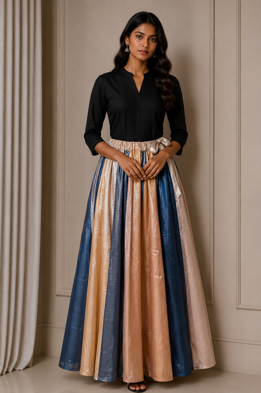 Plain Dyeing Mashru Silk 18 Kali Applique Work Garba Skirt  - 4.5 Mtr Flare (Gher)    -  SKU : EK20901F