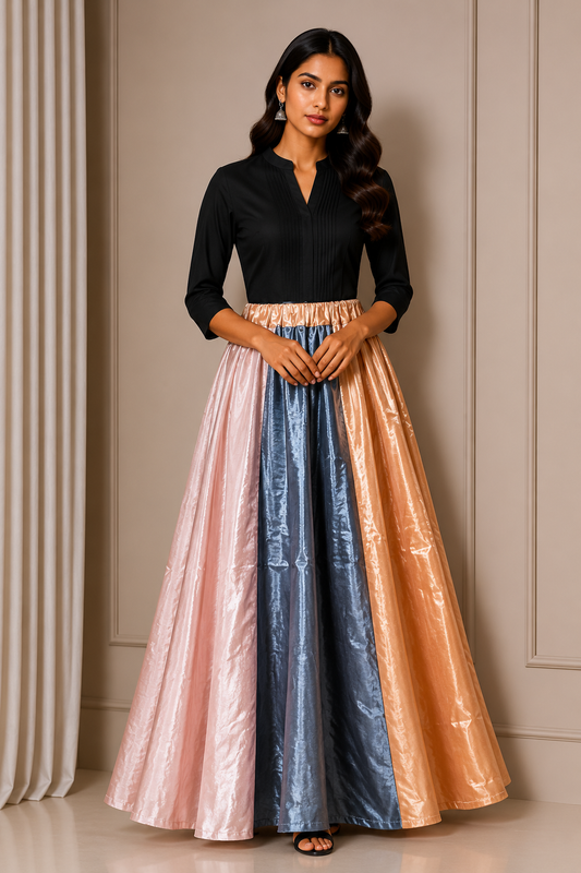 Plain Dyeing Mashru Silk 18 Kali Applique Work Garba Skirt  - 4.5 Mtr Flare (Gher)    -  SKU : EK20901G