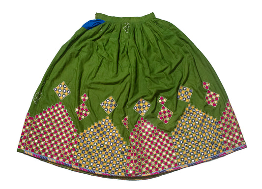 Bavalia Work Cotton Hand Embroidered Fine Mirrorwork Garba Skirt  - 2.7 Mtr Flare (Gher)    -  SKU : MD18902A