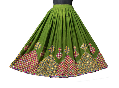 Bavalia Work Cotton Hand Embroidered Fine Mirrorwork Garba Skirt  - 2.7 Mtr Flare (Gher)    -  SKU : MD18902A