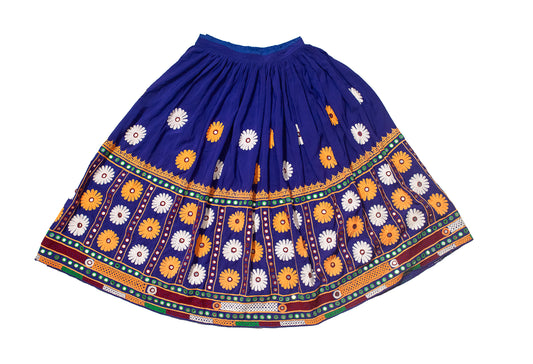 Simple Embroidery Polyester Hand Embroidered Simple Mirror Work Garba Skirt  - 3.2 Mtr Flare (Gher)    -  SKU : MD18904C