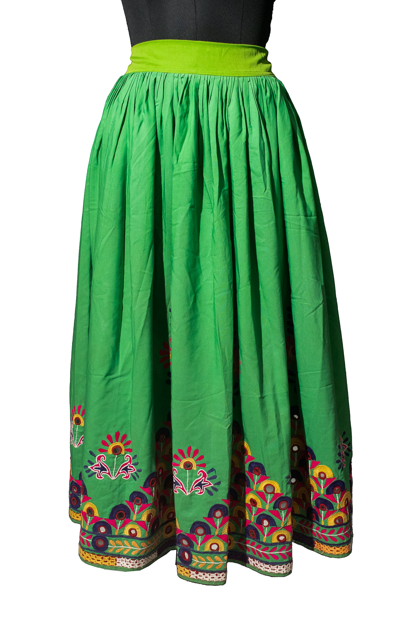 Simple Embroidery Polyester Hand Embroidered Simple Mirror Work Garba Skirt  - 3.2 Mtr Flare (Gher)    -  SKU : MD18904A