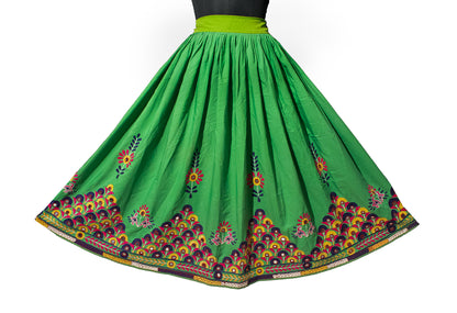 Simple Embroidery Polyester Hand Embroidered Simple Mirror Work Garba Skirt  - 3.2 Mtr Flare (Gher)    -  SKU : MD18904A