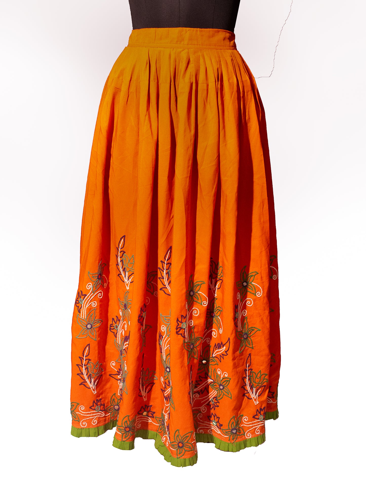 Simple Embroidery Polyester Hand Embroidered Simple Mirror Work Garba Skirt  - 3.2 Mtr Flare (Gher)    -  SKU : MD18904B