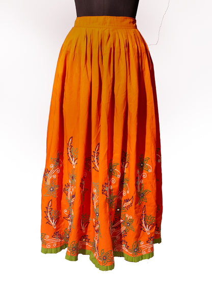 Simple Embroidery Polyester Hand Embroidered Simple Mirror Work Garba Skirt  - 3.2 Mtr Flare (Gher)    -  SKU : MD18904B