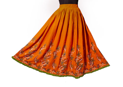 Simple Embroidery Polyester Hand Embroidered Simple Mirror Work Garba Skirt  - 3.2 Mtr Flare (Gher)    -  SKU : MD18904B