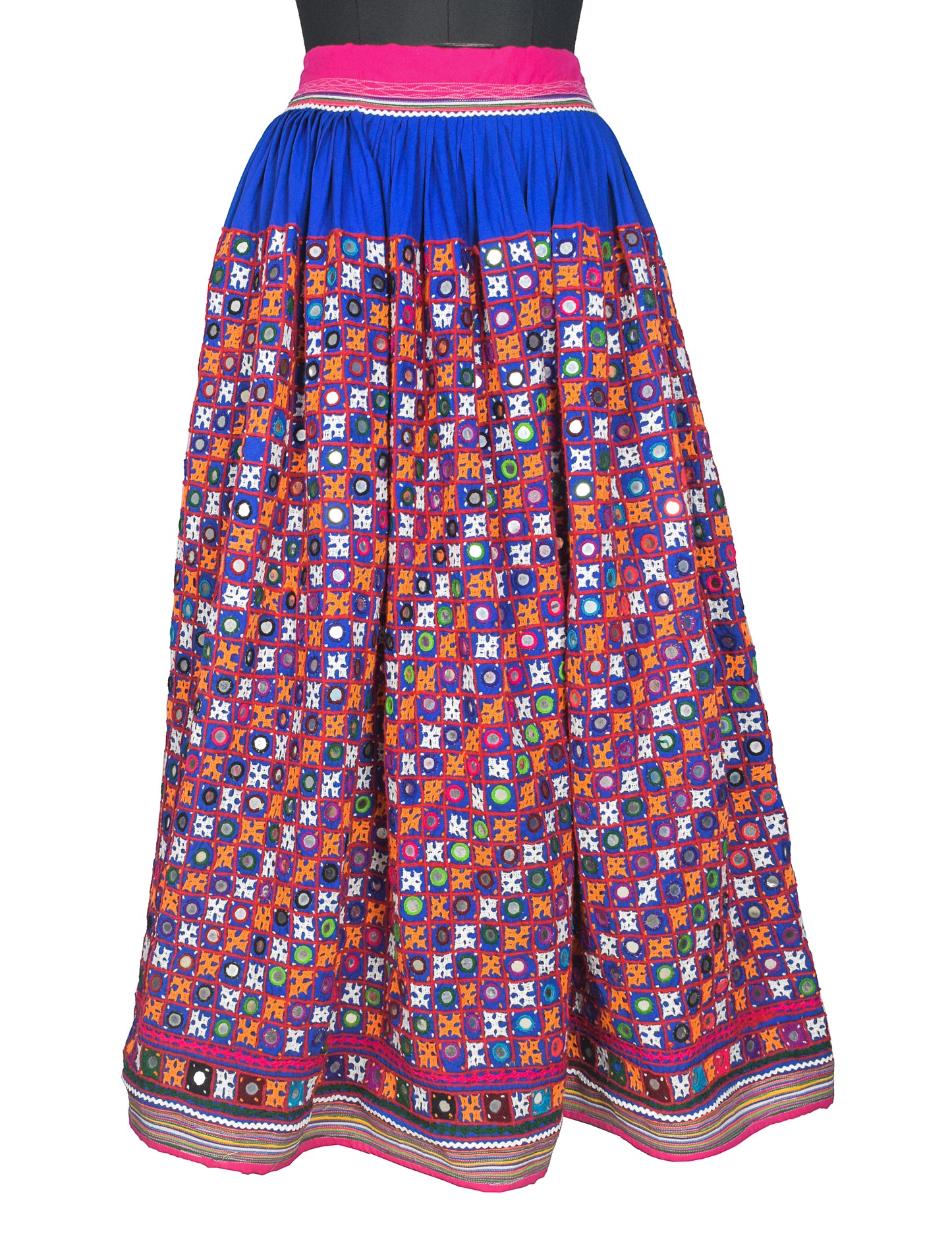 Bavalia Work Cotton Hand Embroidered Mirror Work Garba Skirt  - 3 Mtr Flare (Gher)    -  SKU : MD28302A