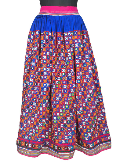 Bavalia Work Cotton Hand Embroidered Mirror Work Garba Skirt  - 3 Mtr Flare (Gher)    -  SKU : MD28302A