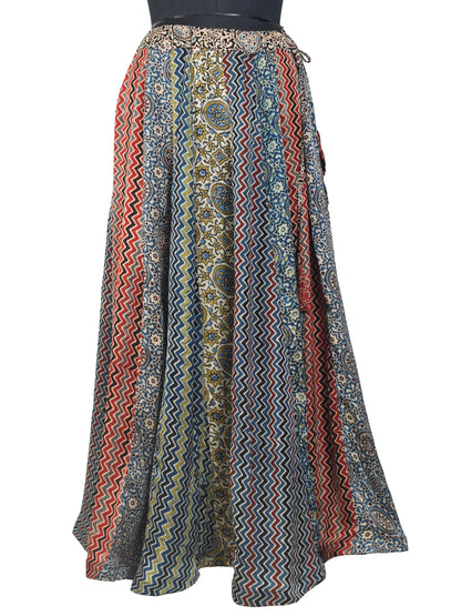Ajrakh Modal Silk Natural Dye Applique ( Patches) Work Hand Block Print Garba Skirt  - 5 Mtr Flare (Gher)    -  SKU : EK05601A