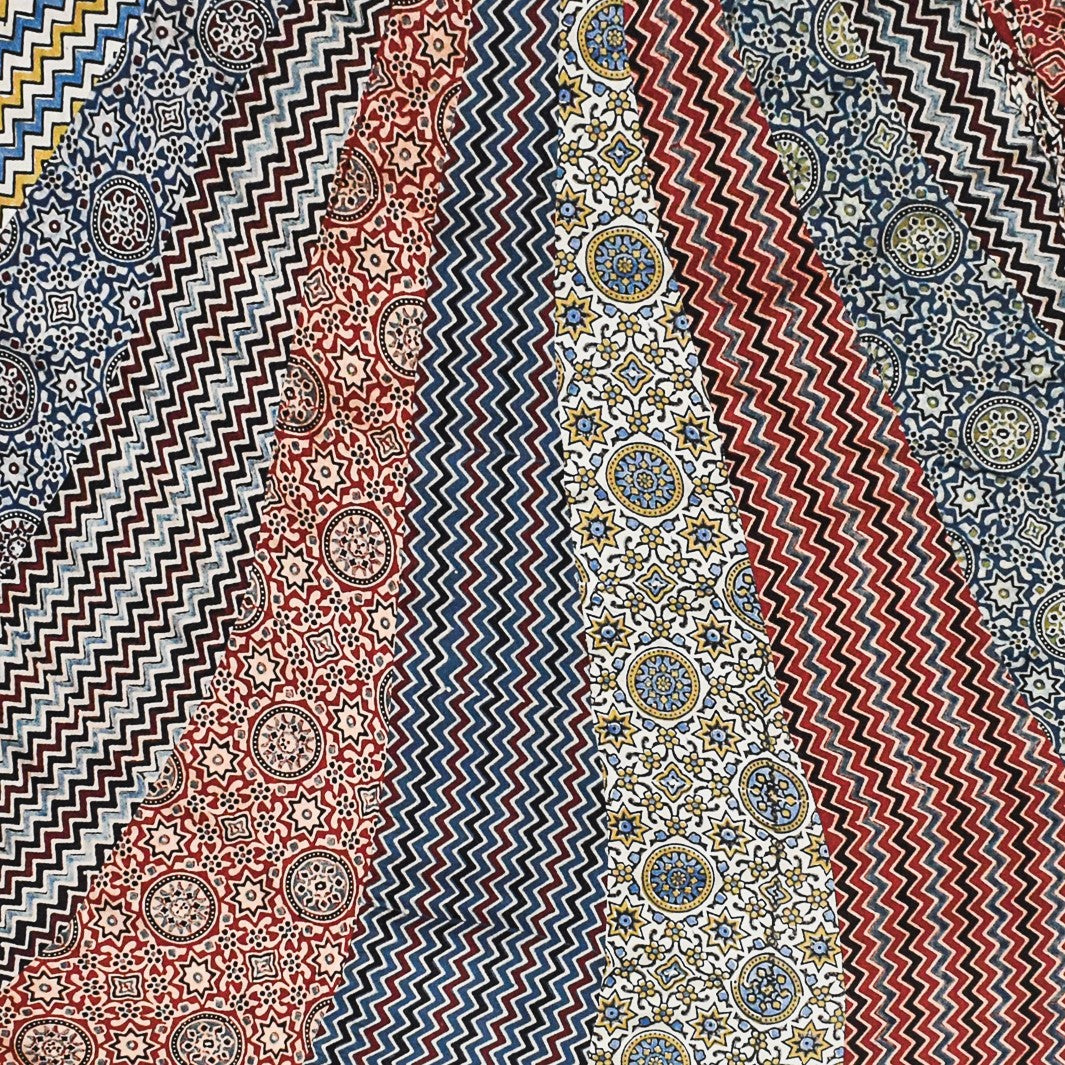 Ajrakh Modal Silk Natural Dye Applique ( Patches) Work Hand Block Print Garba Skirt  - 5 Mtr Flare (Gher)    -  SKU : EK05601A