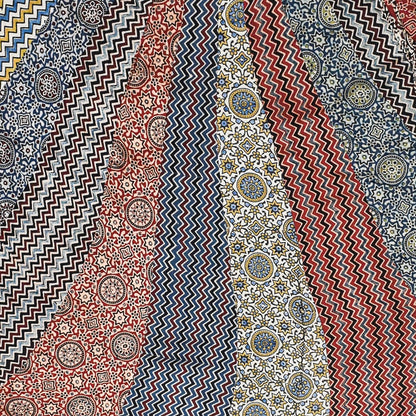 Ajrakh Modal Silk Natural Dye Applique ( Patches) Work Hand Block Print Garba Skirt  - 5 Mtr Flare (Gher)    -  SKU : EK05601A