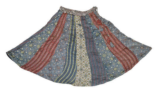 Ajrakh Modal Silk Natural Dye Applique ( Patches) Work Hand Block Print Garba Skirt  - 5 Mtr Flare (Gher)    -  SKU : EK05601B