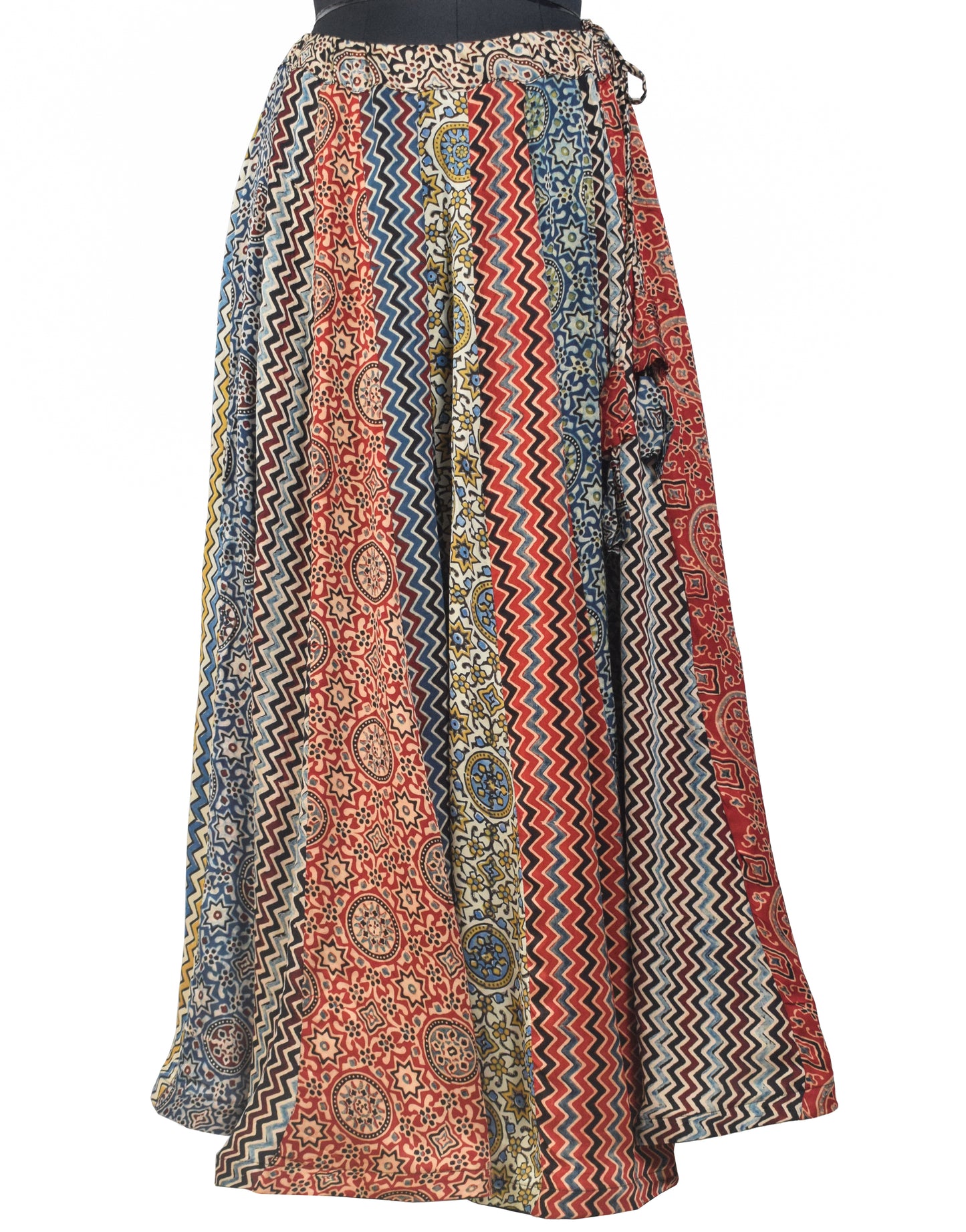 Ajrakh Modal Silk Natural Dye Applique ( Patches) Work Hand Block Print Garba Skirt  - 5 Mtr Flare (Gher)    -  SKU : EK05601B