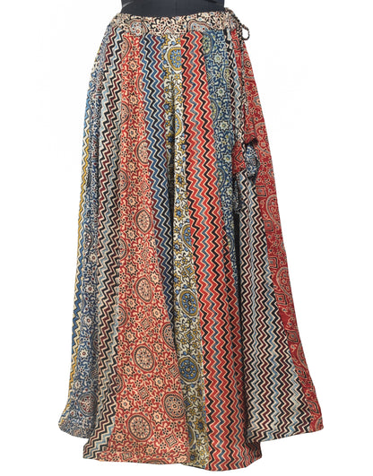 Ajrakh Modal Silk Natural Dye Applique ( Patches) Work Hand Block Print Garba Skirt  - 5 Mtr Flare (Gher)    -  SKU : EK05601B
