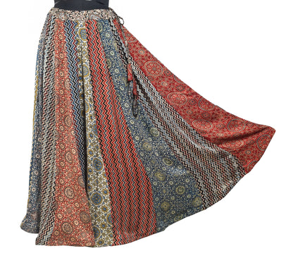 Ajrakh Modal Silk Natural Dye Applique ( Patches) Work Hand Block Print Garba Skirt  - 5 Mtr Flare (Gher)    -  SKU : EK05601B