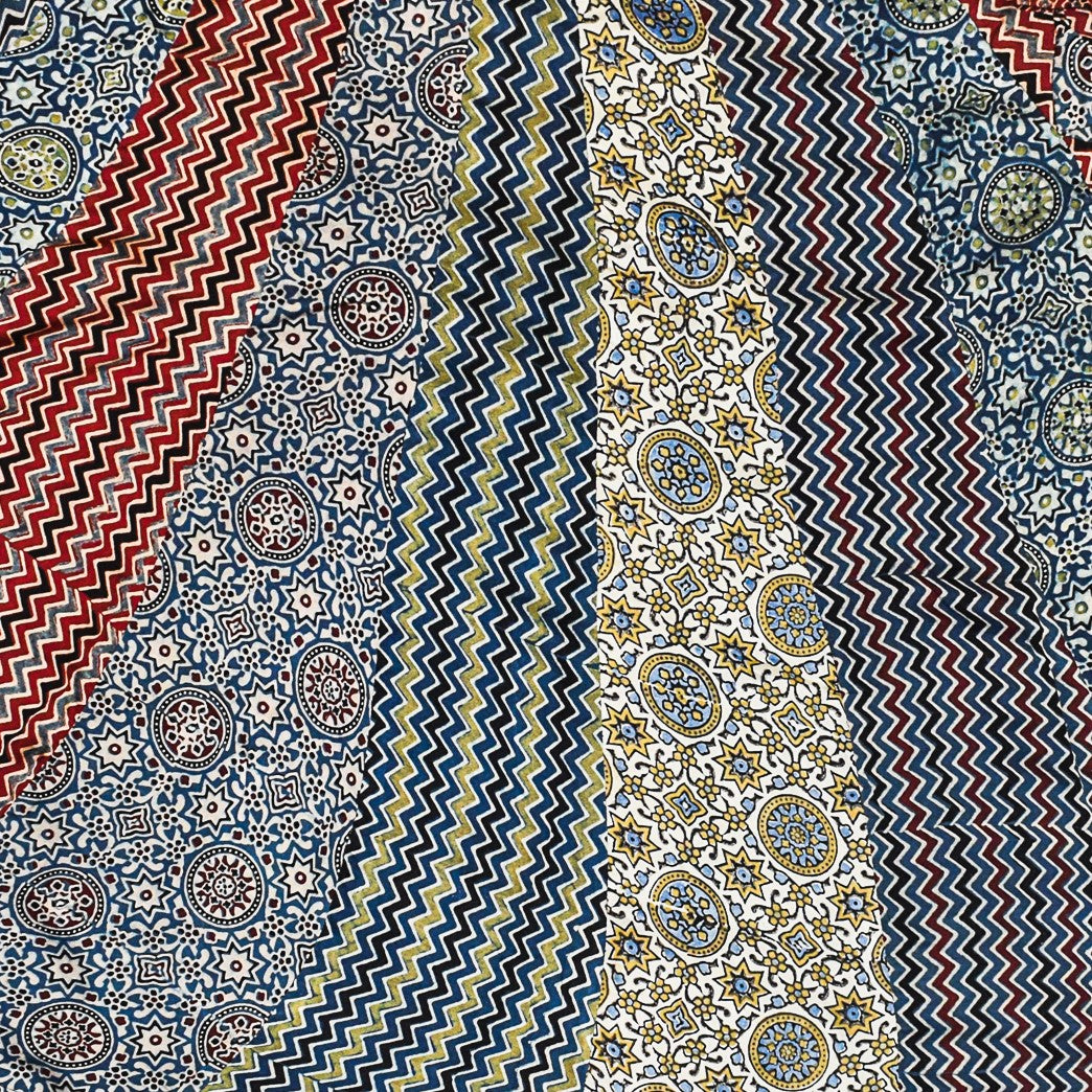 Ajrakh Modal Silk Natural Dye Applique ( Patches) Work Hand Block Print Garba Skirt  - 5 Mtr Flare (Gher)    -  SKU : EK05601B