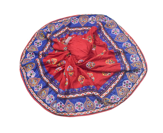 Ahir Work Cotton Hand Embroidered Mirror Work Garba Skirt  - 3 Mtr Flare (Gher)    -  SKU : MD06901A