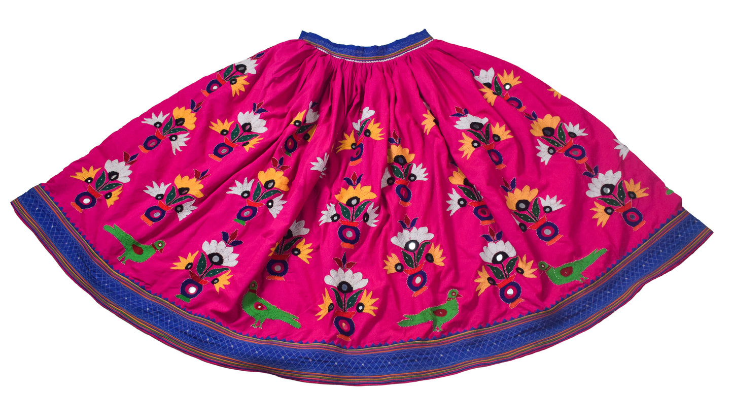 Hand Embroidery Cotton Fine Mirrorwork Garba Skirt  - 3.6 Mtr Flare (Gher)    -  SKU : MD16903A