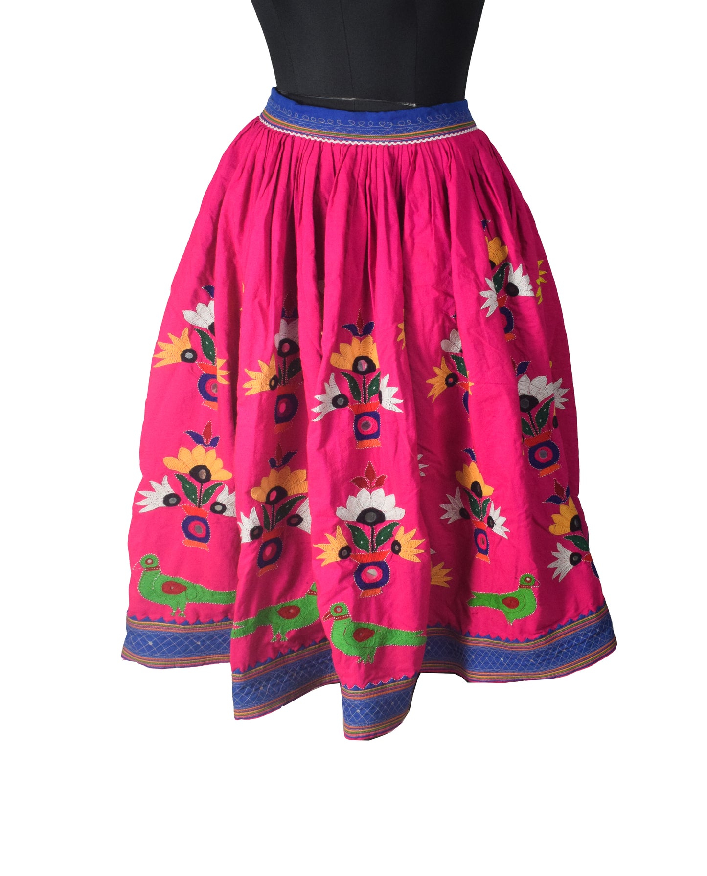 Hand Embroidery Cotton Fine Mirrorwork Garba Skirt  - 3.6 Mtr Flare (Gher)    -  SKU : MD16903A