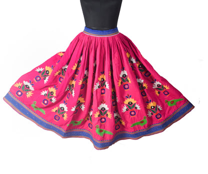 Hand Embroidery Cotton Fine Mirrorwork Garba Skirt  - 3.6 Mtr Flare (Gher)    -  SKU : MD16903A