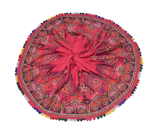Ahir Work Polyester Hand Embroidered Mirror Work Garba Skirt  - 3.7 Mtr Flare (Gher)    -  SKU : MD29901A