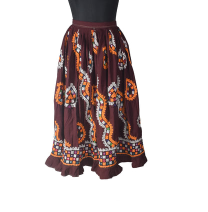 Bavalia Work Polyester Hand Embroidered Mirror Work Garba Skirt  - 3.85 Mtr Flare (Gher)    -  SKU : MD29902A