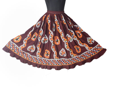 Bavalia Work Polyester Hand Embroidered Mirror Work Garba Skirt  - 3.85 Mtr Flare (Gher)    -  SKU : MD29902A