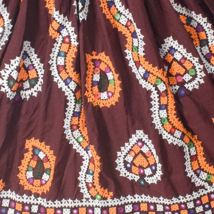 Bavalia Work Polyester Hand Embroidered Mirror Work Garba Skirt  - 3.85 Mtr Flare (Gher)    -  SKU : MD29902A