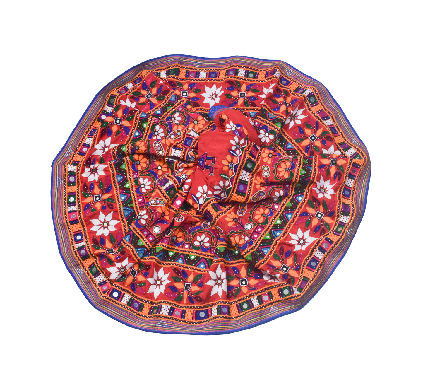 Hand Embroidery Nylon Hand Embroidered Mirror Work Garba Skirt  - 3.2 Mtr Flare (Gher)    -  SKU : VD10A01A